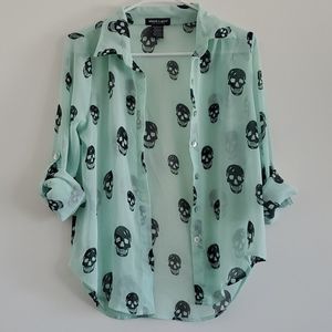 about a girl LA Mint Green Sheer Skull Top